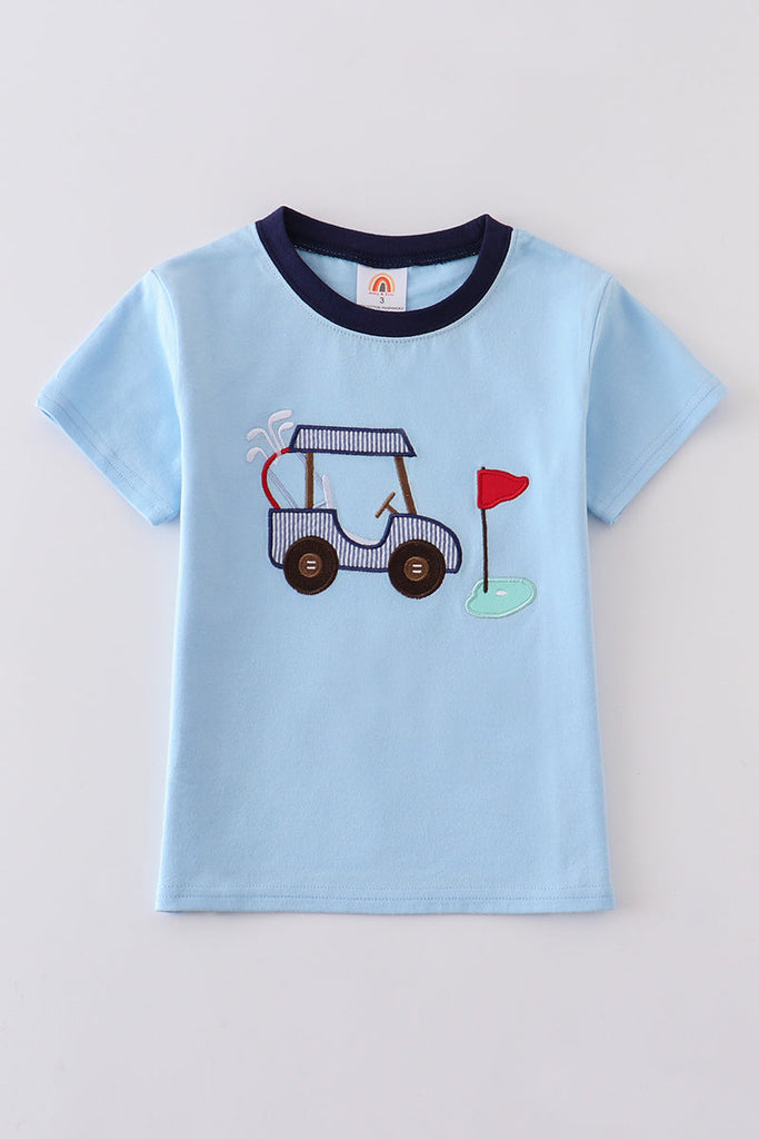 Blue golf embroidery boy top