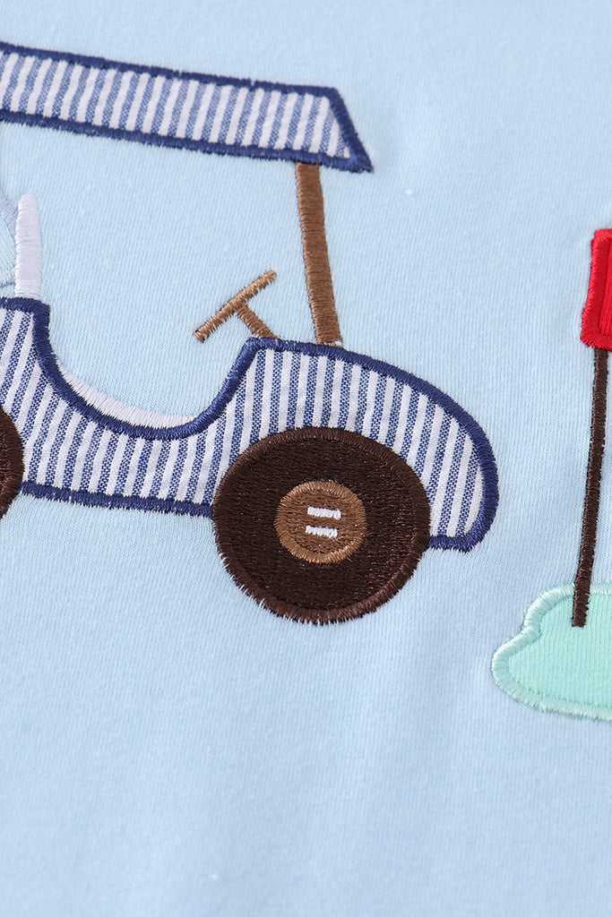 Blue golf embroidery ruffle girl dress