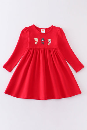 Red valentine's day dog applique dress