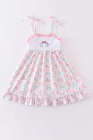 Premium pink rainbow print strap dress