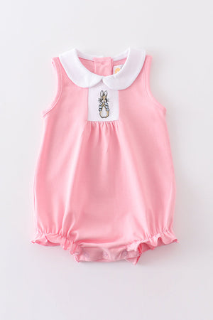 Premium Pink easter bunny embroidery girl bubble