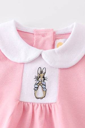 Premium Pink easter bunny embroidery girl bubble