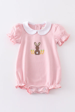 Premium Pink easter bunny embroidery girl bubble