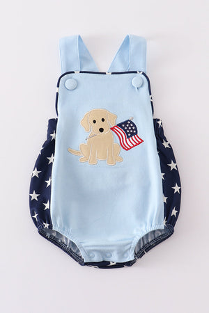Premium Blue patriotic puppy flag applique boy bubble