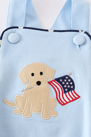 Premium Blue patriotic puppy flag applique boy bubble