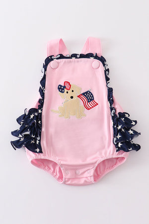 Premium Pink patriotic puppy flag applique girl bubble