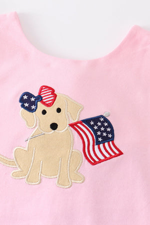 Premium Pink patriotic puppy flag applique girl set