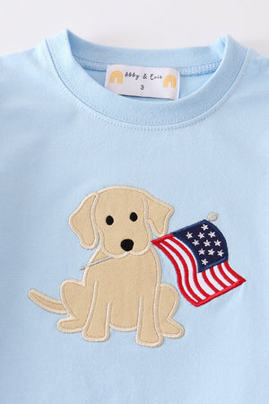 Premium Blue patriotic puppy flag applique boy set