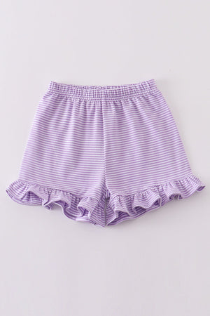 Premium Purple & white stripe basic ruffle shorts