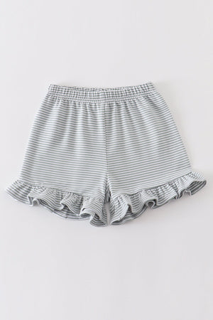 Premium Sage & white stripe basic ruffle shorts