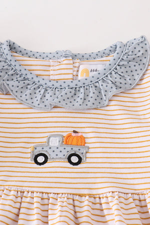 Beige stripe truck pumpkin applique girl set