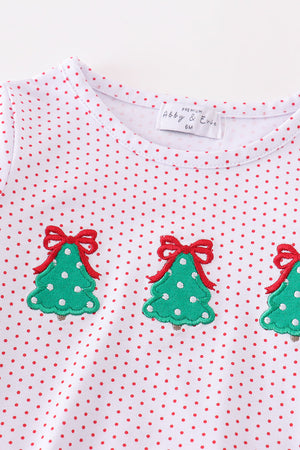 Premium red dot christmas tree embroidery girl bubble