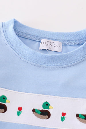 Premium Blue duck applique boy top