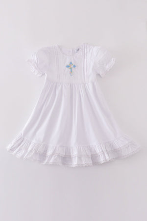 Premium cross embroidery ruffle dress