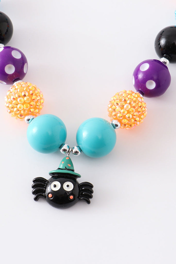 Blue halloween spider bubble chunky necklace