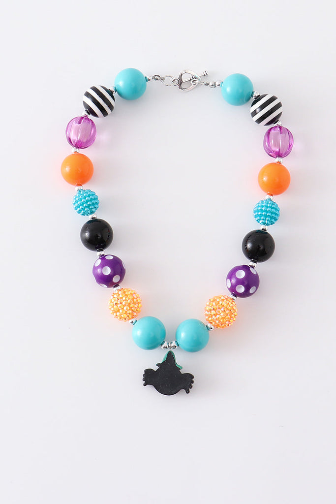 Blue halloween spider bubble chunky necklace