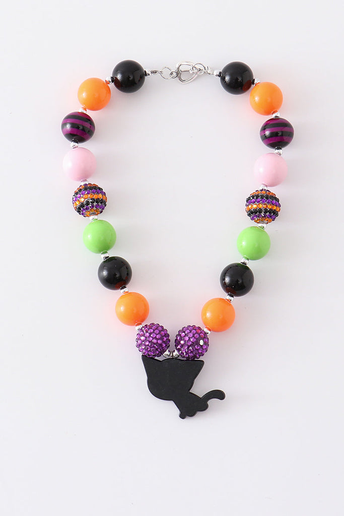 Black halloween cat bubble chunky necklace
