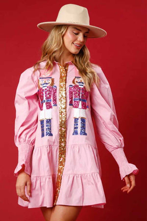 Pink nutcracker sequins ruffle adult dress