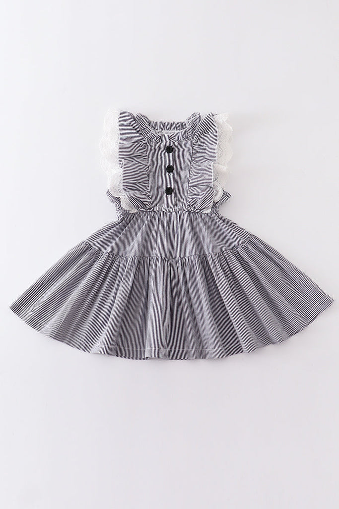 grey stripe lace ruffle dress