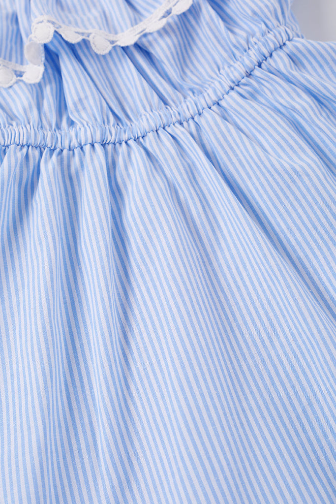 Blue stripe pom pom ruffle dress