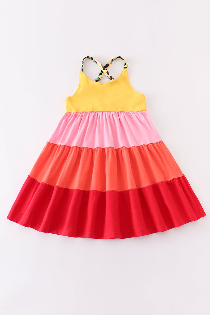 Multicolored tiered strap dress