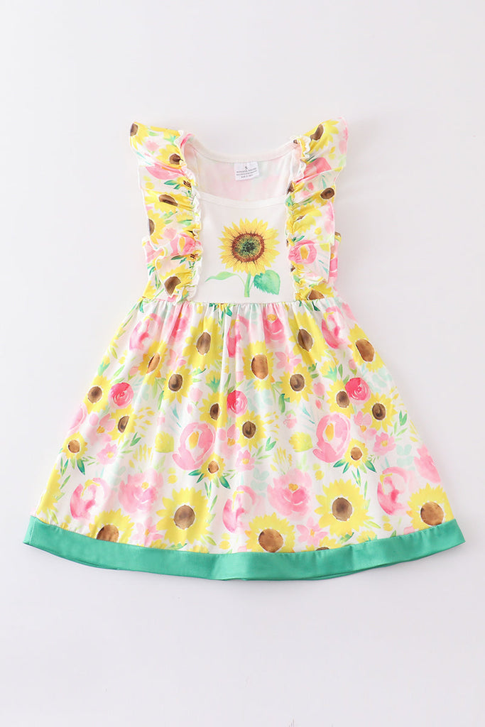 Sunflower print ruffle dress