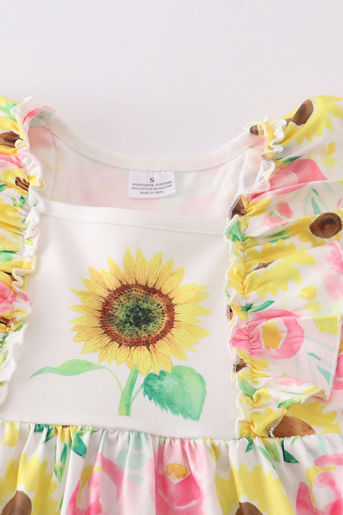 Sunflower print ruffle dress