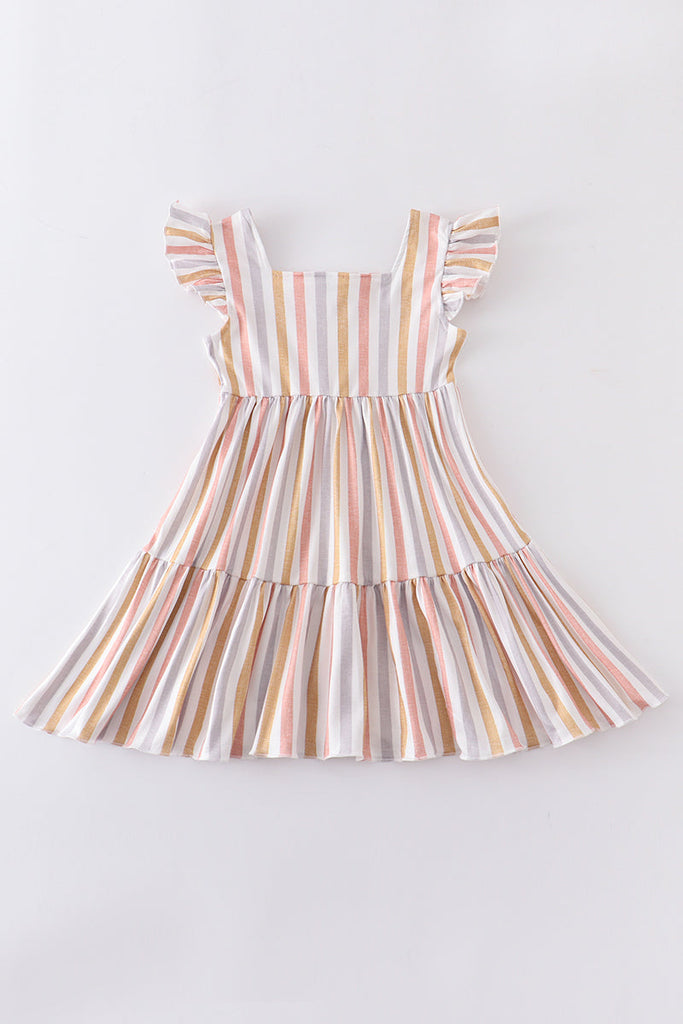 Stripe flutter trim tiered dress