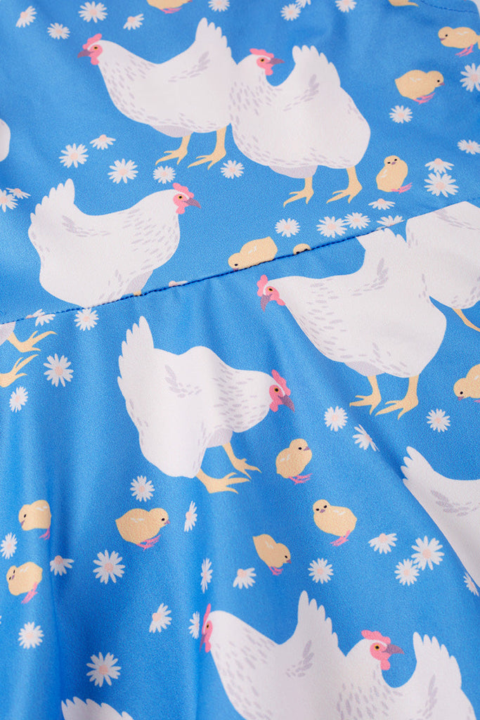 Blue hen print ruffle girl dress