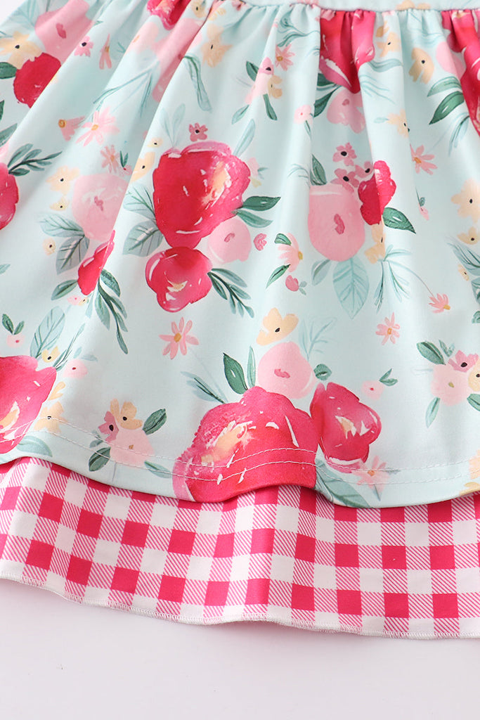 Mint floral ruffle girl dress