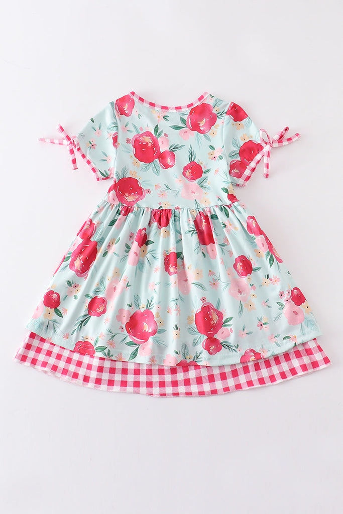 Mint floral ruffle girl dress