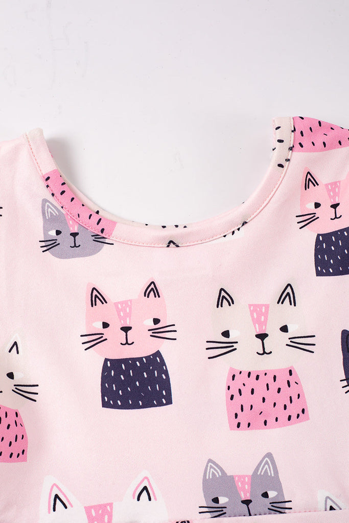 Pink cat print twirl dress