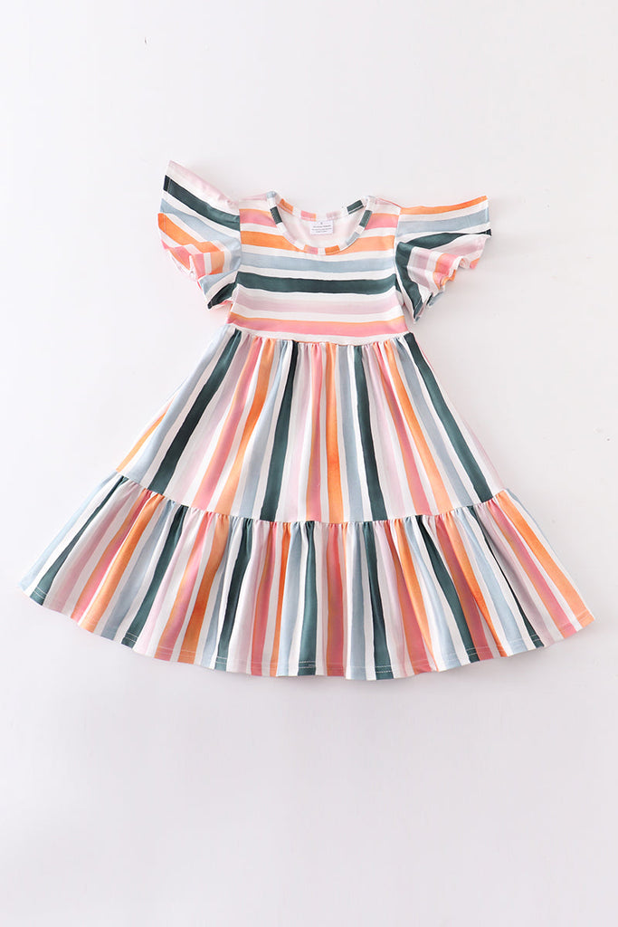 Multicolored stripe print girl dress mommy&me