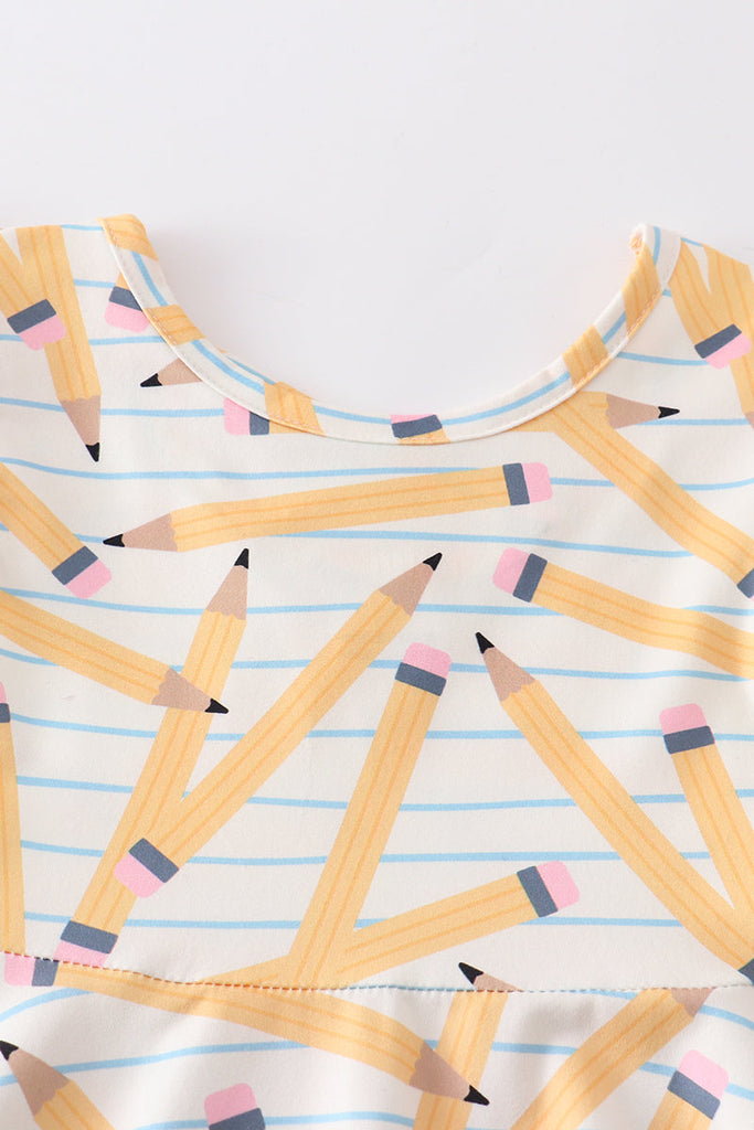 Stripe pencil print ruffle girl dress