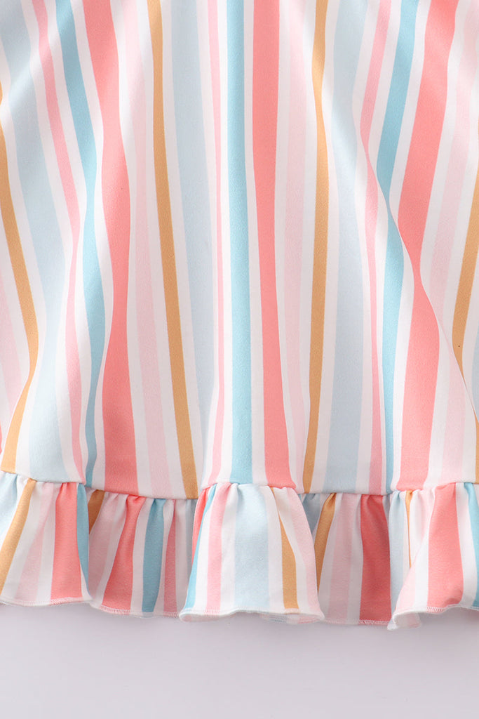 Stripe ruffle button girl dress