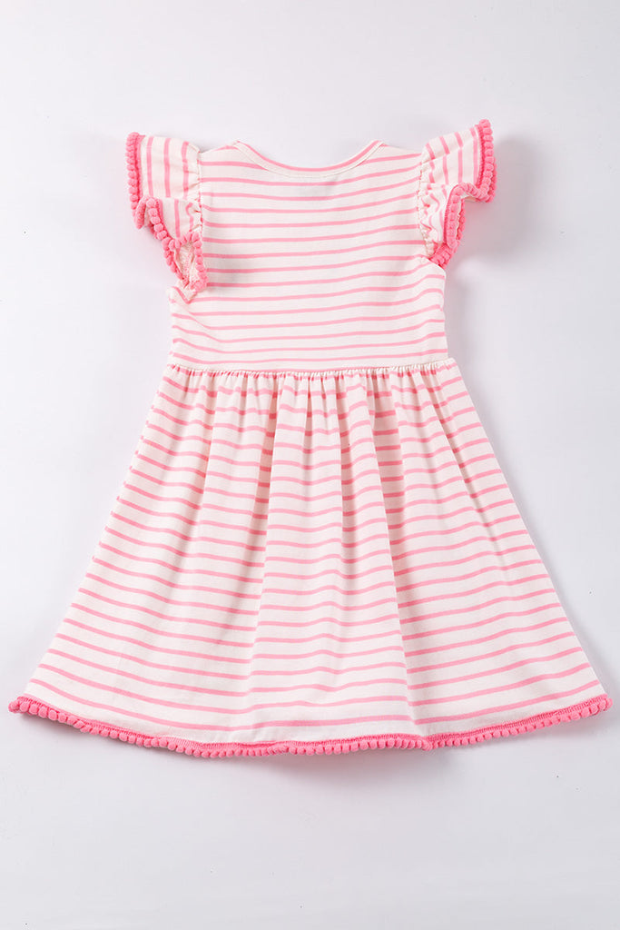 Pink ruffle stripe pencil applique dress