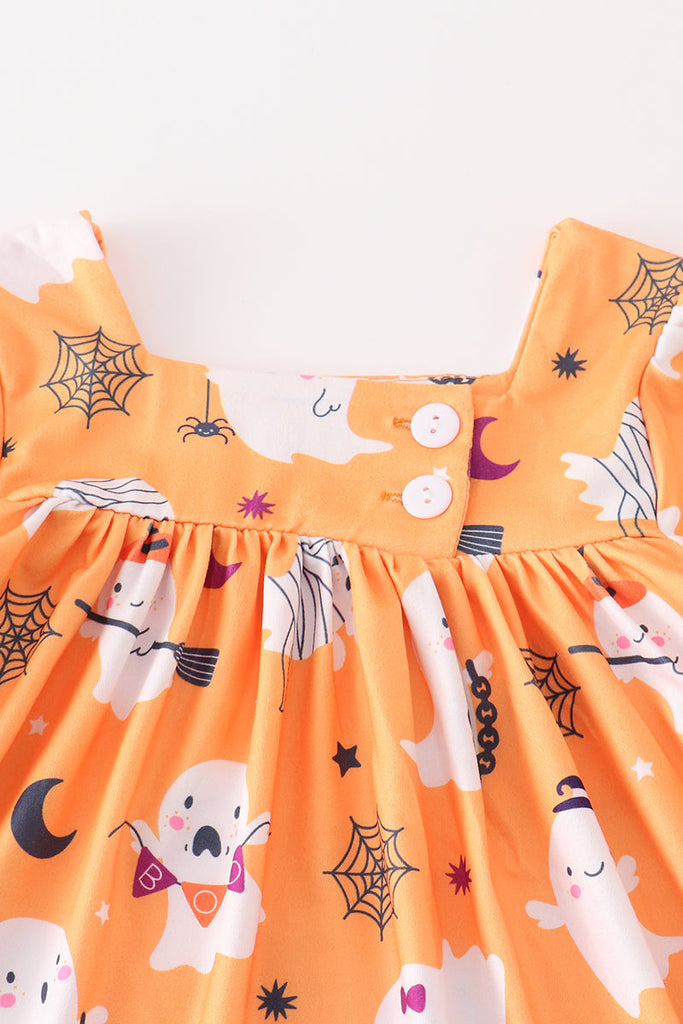 Orange halloween ghost print dress