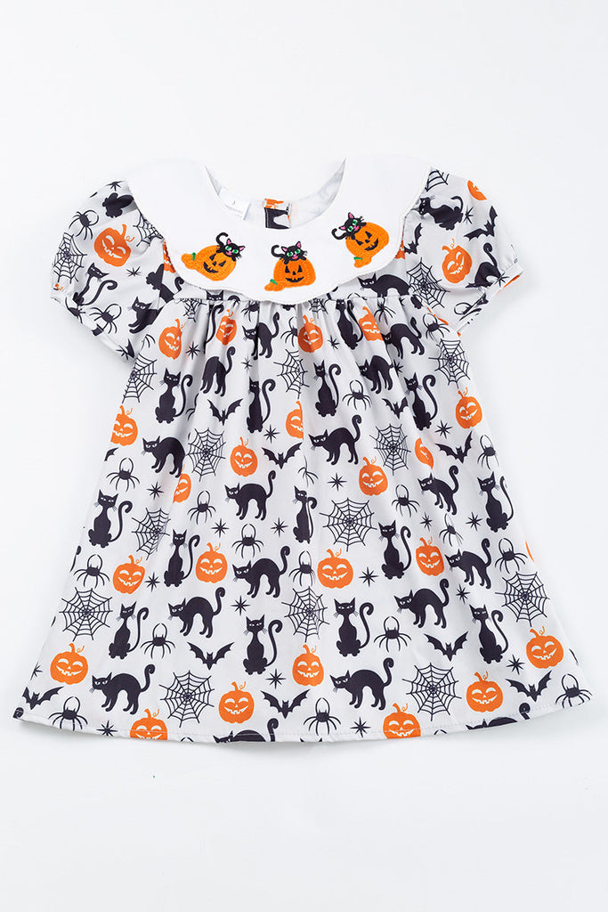 Halloween pumpkin cat print girl dress