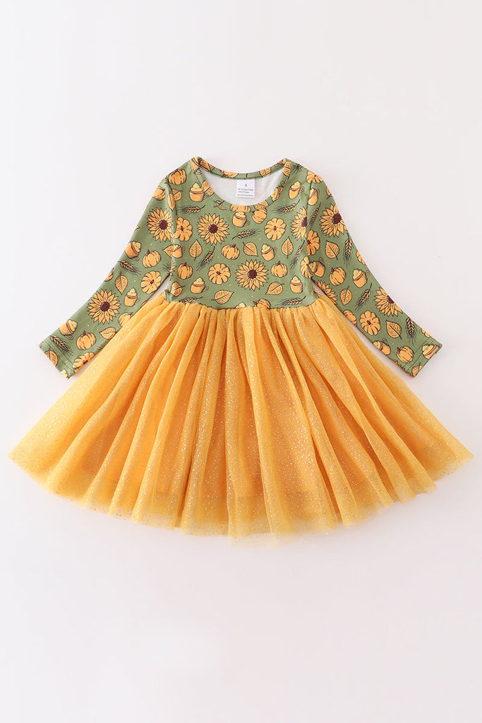 Sunflower print girl tutu dress