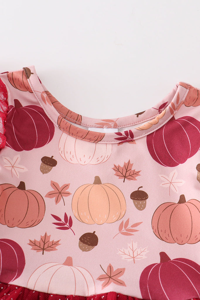 Pumpkin print ruffle girl tutu dress