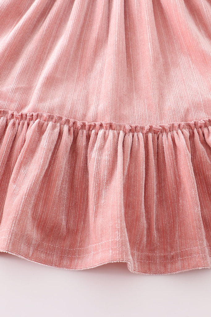 Pink velvet ruffle dress