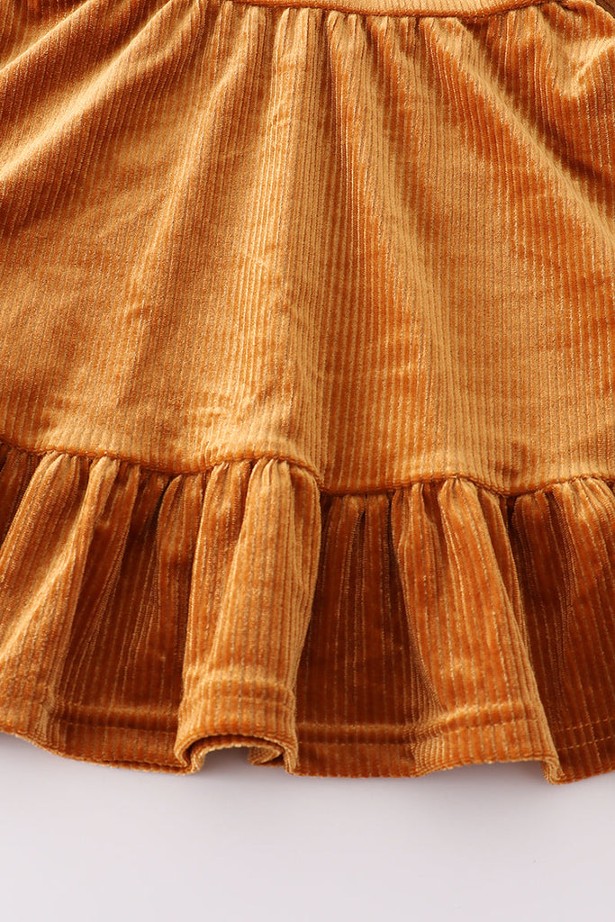 Brown corduroy ruffle dress