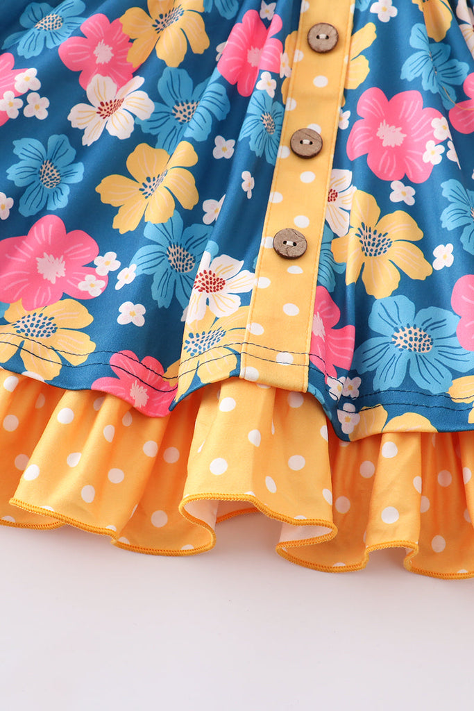 Mustard floral print ruffle dress