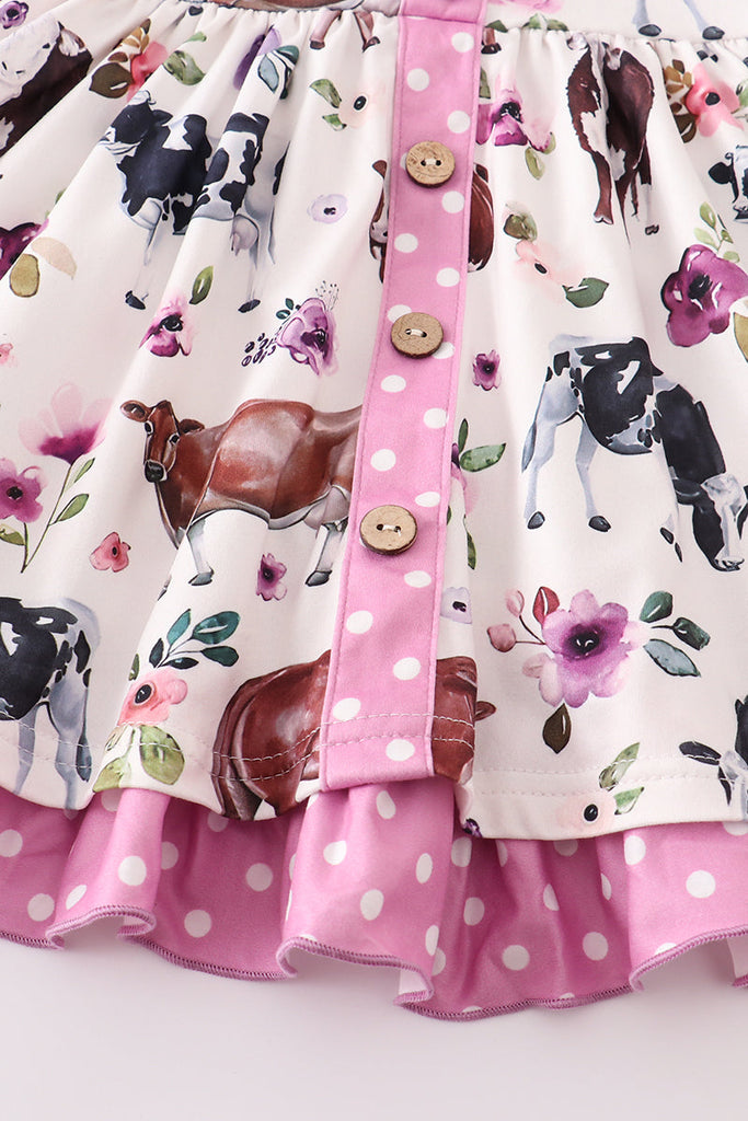 Pink cow print pocket dress