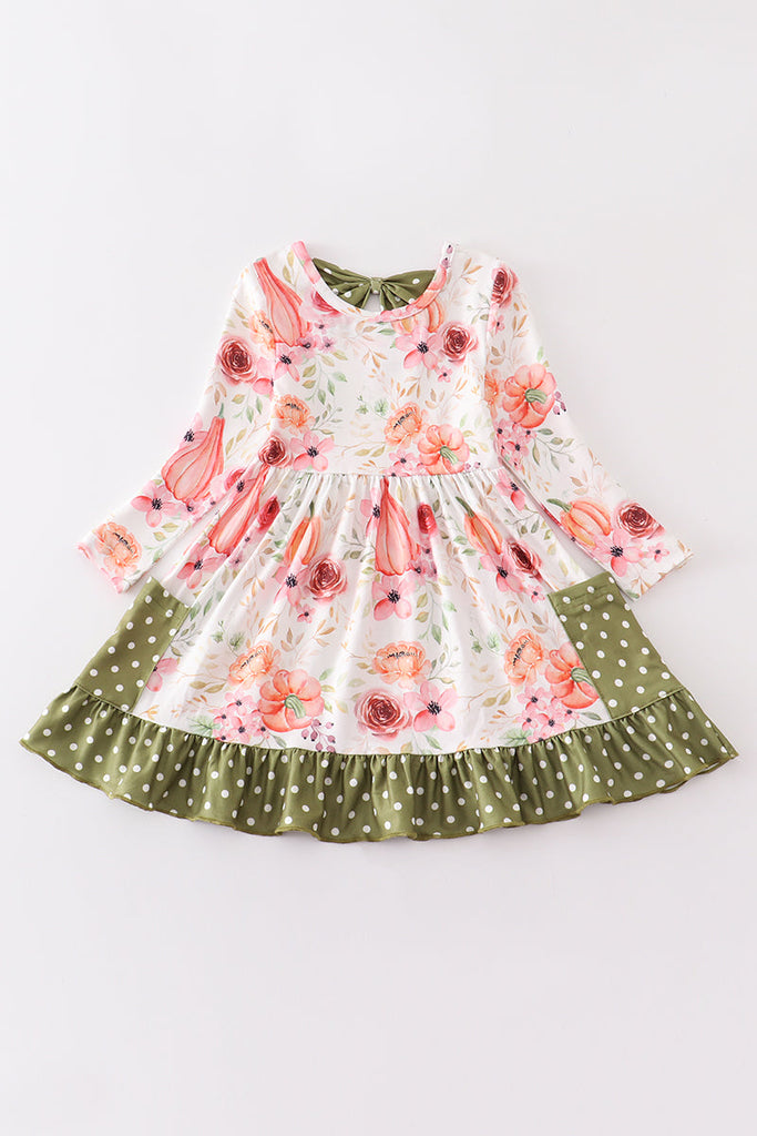 Green floral print pocket dress