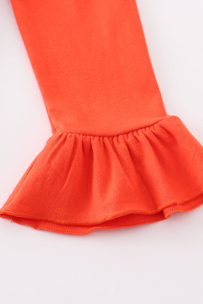 Orange floral print ruffle dress