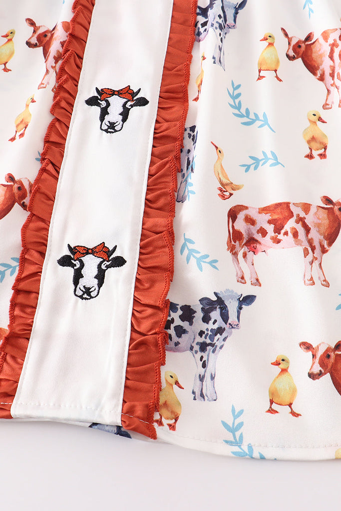 Cow print ruffle girl dress