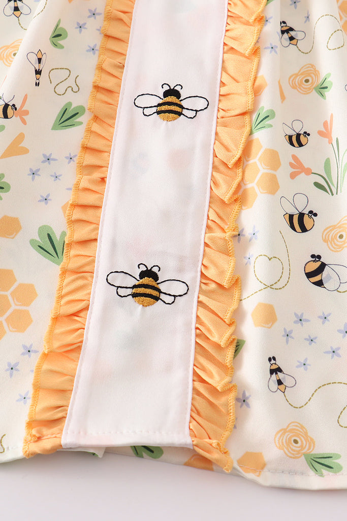 Bee print ruffle girl dress