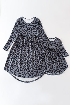 Grey leopard print girl dress mommy & me