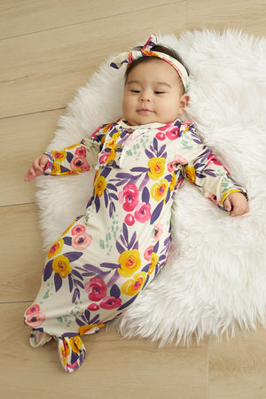 Floral print hairband baby gown